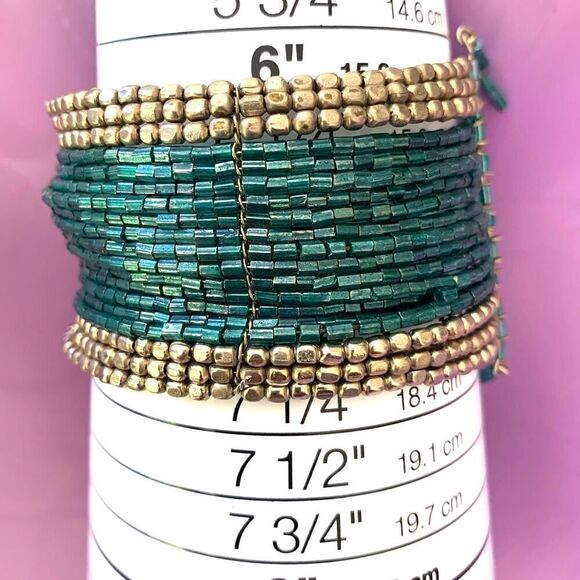 Vintage Handmade Green Tube bead bracelet and Cable bracelets - SET of 3 - Picture 4 of 5